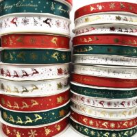 5yards 10mm 15mm 25mm Christmas Ribbon Printed Christmas Polyester Ribbon For Handmade Design Christmas Decoration Gift Packing