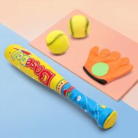 1 Set/4 Pcs ABS Baseball Kit Baseball for Kids Chindren Outdoor Ball Sports 1 Pc Bat, 1 Pc Hoop and Loop Glove, 2 Pcs Baseball - Image 2