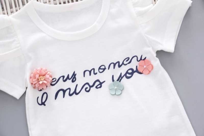 Baby girls Clothes Floral Printed short sleeve strapless t-shirt+pant 2pcs girl set Kid Outfit Lady suit Princess Child set A293 - Image 4
