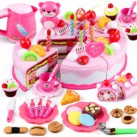 Kids Educational Toy Simulation DIY Birthday Cake Model Kitchen Pretend Play Cutting Fruit Food Toy for Toddler Children Gift