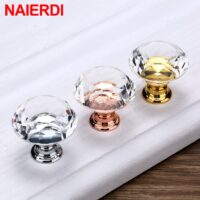 Gold Base Diamond Shape Design Crystal Glass Knobs Cupboard Pulls Drawer Knobs Kitchen Cabinet Handles Furniture Handle