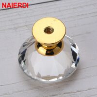 Gold Base Diamond Shape Design Crystal Glass Knobs Cupboard Pulls Drawer Knobs Kitchen Cabinet Handles Furniture Handle - Image 4