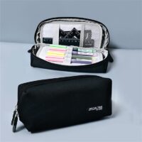 Simple large capacity pencil case canvas pencil bag school stationery storage bag solid color girls pen case student stationery