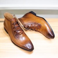 Fashion Genuine Leather Mens Ankle Boots Handmade Lace Up Zip Stylish Oxford Shoes High Quality Dress Boots for Men