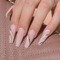24Pcs Marble Gradient Long Coffin False Nails Full Cover Nail Tips Press Glue Detachable Wearable Gold Foil Ballerina Fake Nails - Image 3