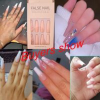 24Pcs Marble Gradient Long Coffin False Nails Full Cover Nail Tips Press Glue Detachable Wearable Gold Foil Ballerina Fake Nails - Image 6