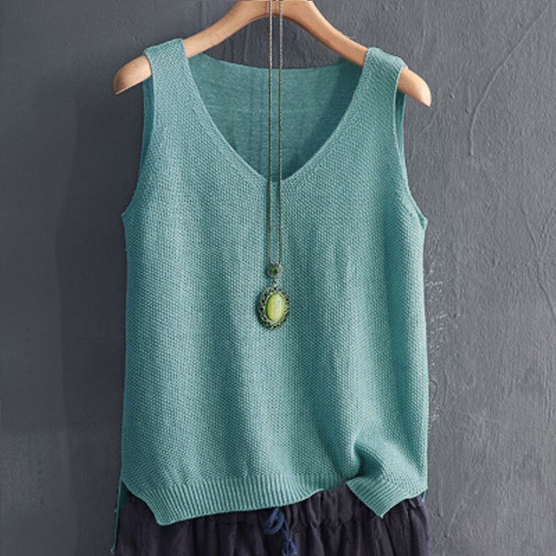 Blusas Mujer De Moda Blouse Women Summer Sleeveless Knitted Blouse Shirt Women Clothes V-neck Blouse Women Tops Shirts - Image 2