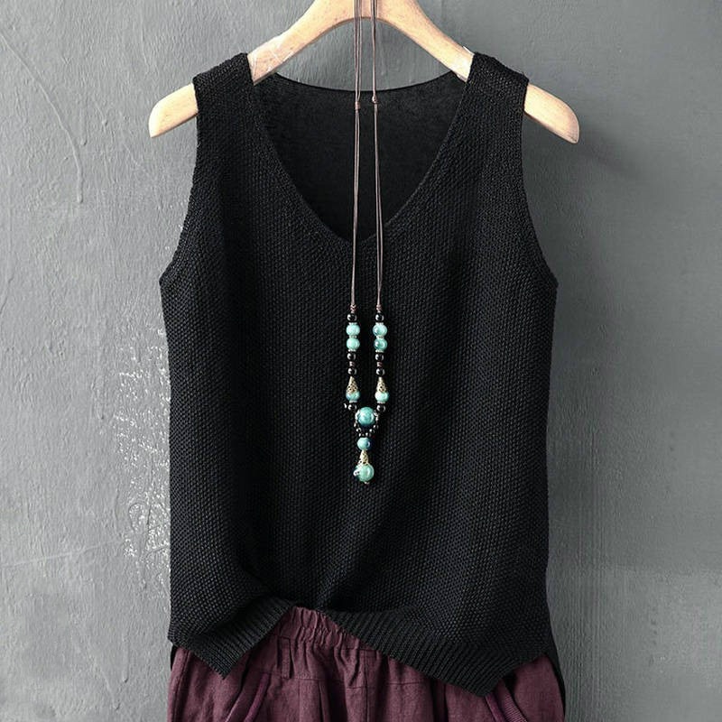 Blusas Mujer De Moda Blouse Women Summer Sleeveless Knitted Blouse Shirt Women Clothes V-neck Blouse Women Tops Shirts - Image 3