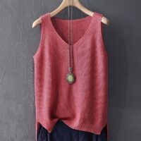 Blusas Mujer De Moda Blouse Women Summer Sleeveless Knitted Blouse Shirt Women Clothes V-neck Blouse Women Tops Shirts