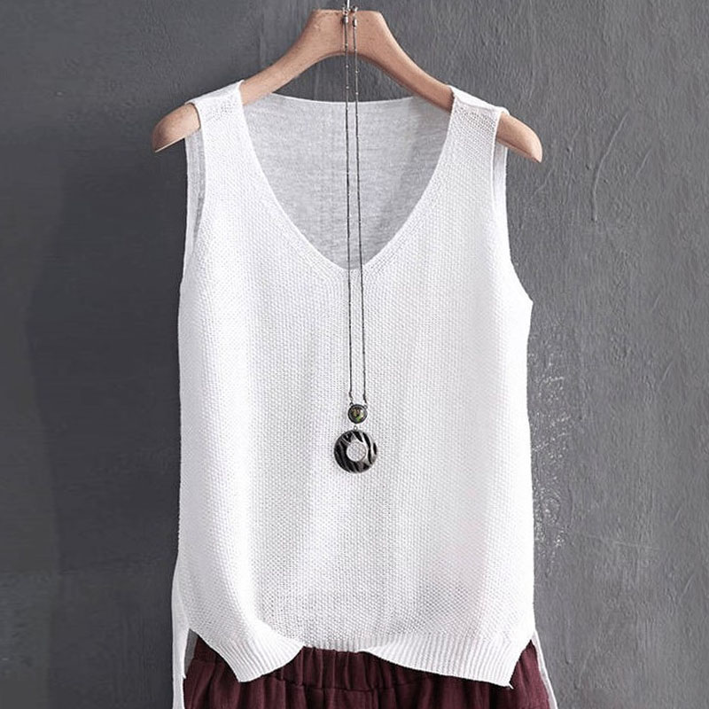 Blusas Mujer De Moda Blouse Women Summer Sleeveless Knitted Blouse Shirt Women Clothes V-neck Blouse Women Tops Shirts - Image 5