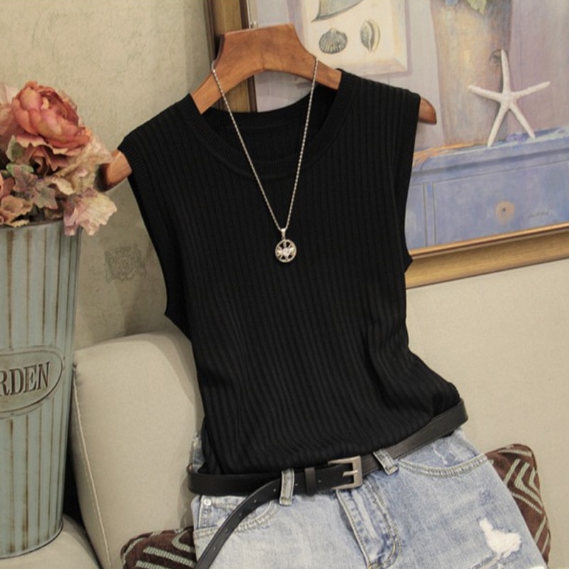 Fashion Woman Blouse Summer Sleeveless Blouse Women O-neck Knitted Blouse Shirt Women Clothes Women Tops And Blouses - Image 4