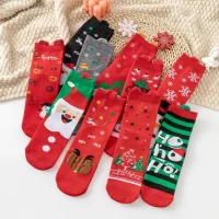 Big Red Socks Fashionable Women Socks Strong Wear Resistance Christmas Elements Soft Not Easily Fading Cotton Socks